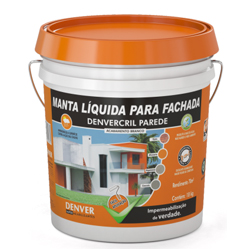 Denvercril Parede Manta liquida impermeabilizante para fachadas Tinta impermeabilizante, à base de polímeros acrílicos, flexível, para proteção de paredes externas e fachadas sobre argamassas de revestimento ou concreto contra batidas de chuva. Exclusivo na cor branca. Consumo: 0,15 a 0,25 kg / m² / demão (Variável em função do tipo de superfície) Embalagem: Galão 3,6 kg / Balde 18 kg / Tambor 200 kg